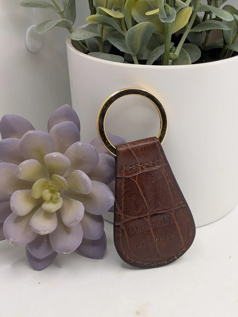 Dior Vintage  Brown Croc-Embossed Leather Key Ring